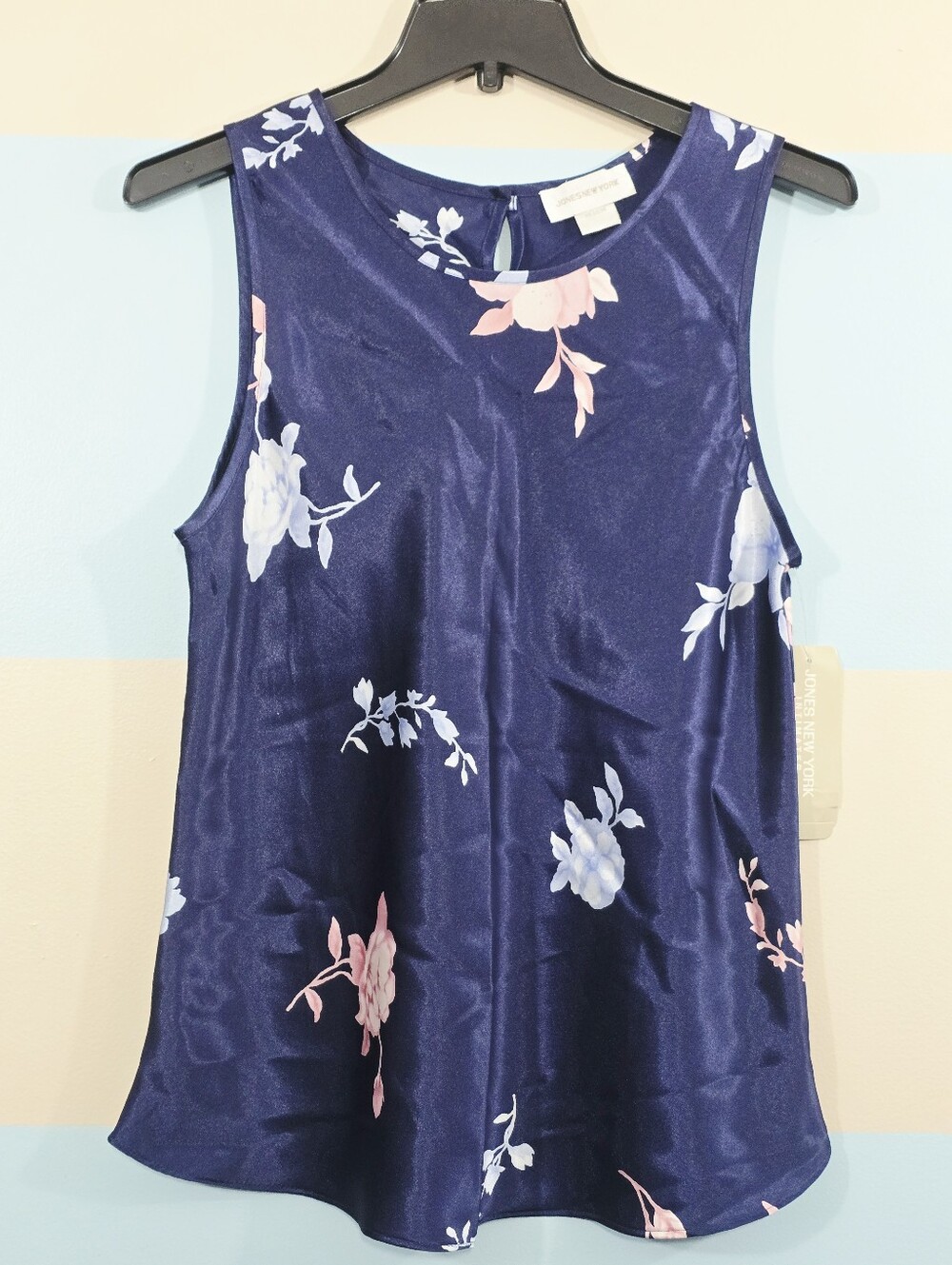 Jones New York Navy Floral Satin Camisole with Pink & White Blooms - Picture 2 of 7